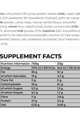 Nutrition facts for Nanosupps BRIX Protein Snack Hazelnut Creme, highlighting protein content and low sugar.
